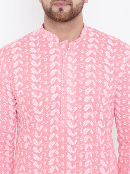 Men's Pink Pure Cotton Chikankari Kurta