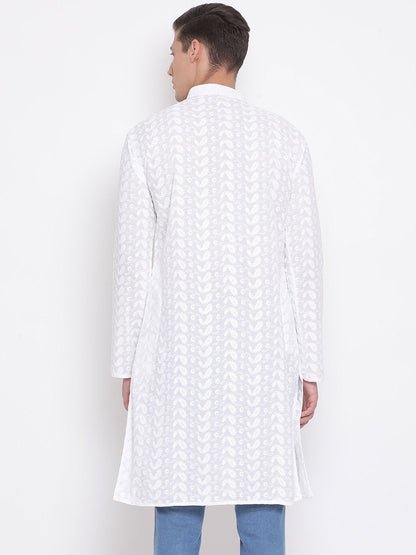 Men's White Pure Cotton Chikankari Kurta