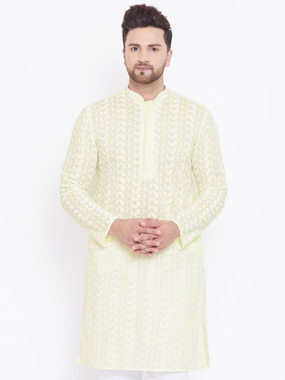 Men's Yellow Pure Cotton Chikankari Kurta