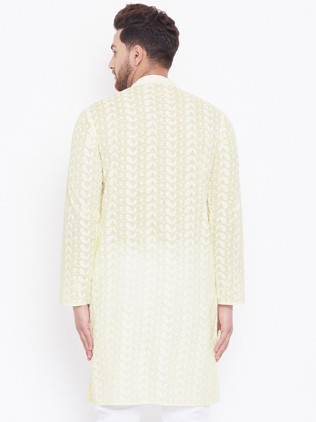 Men's Yellow Pure Cotton Chikankari Kurta