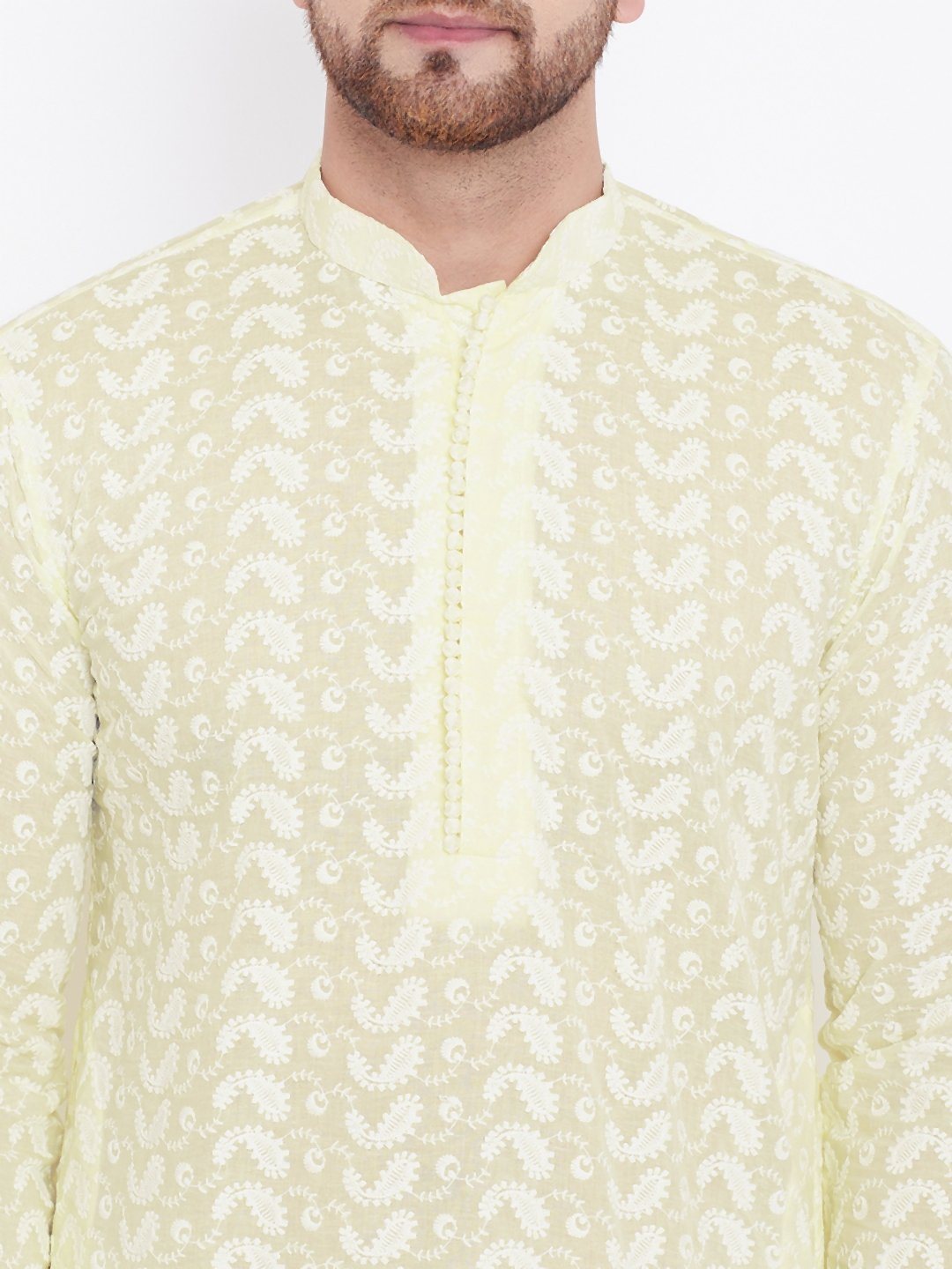 Men's Yellow Pure Cotton Chikankari Kurta