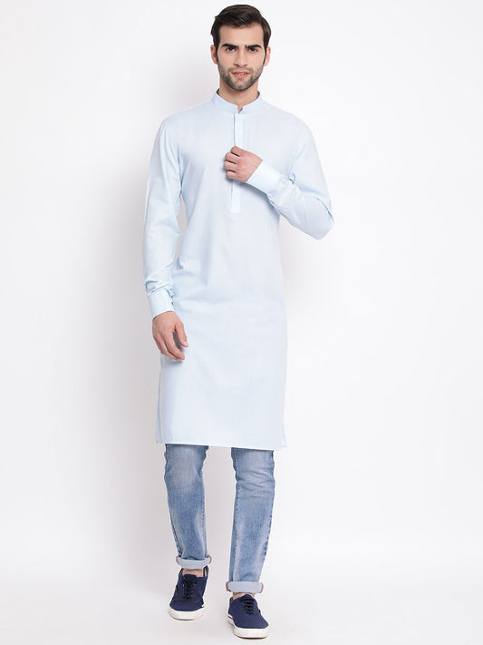 Men's Blue Cotton Blend Kurta