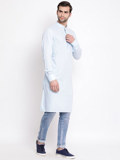 Men's Blue Cotton Blend Kurta