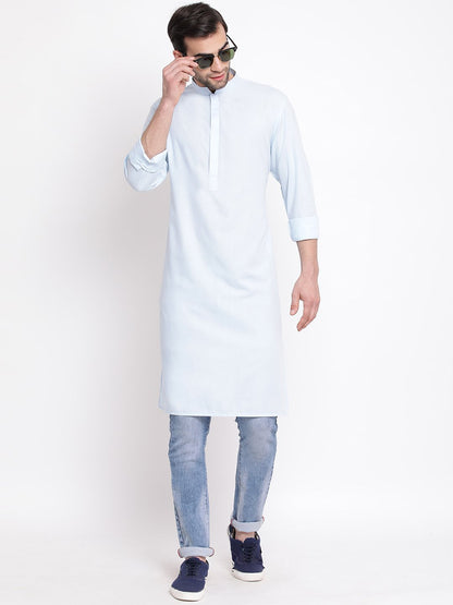 Men's Blue Cotton Blend Kurta