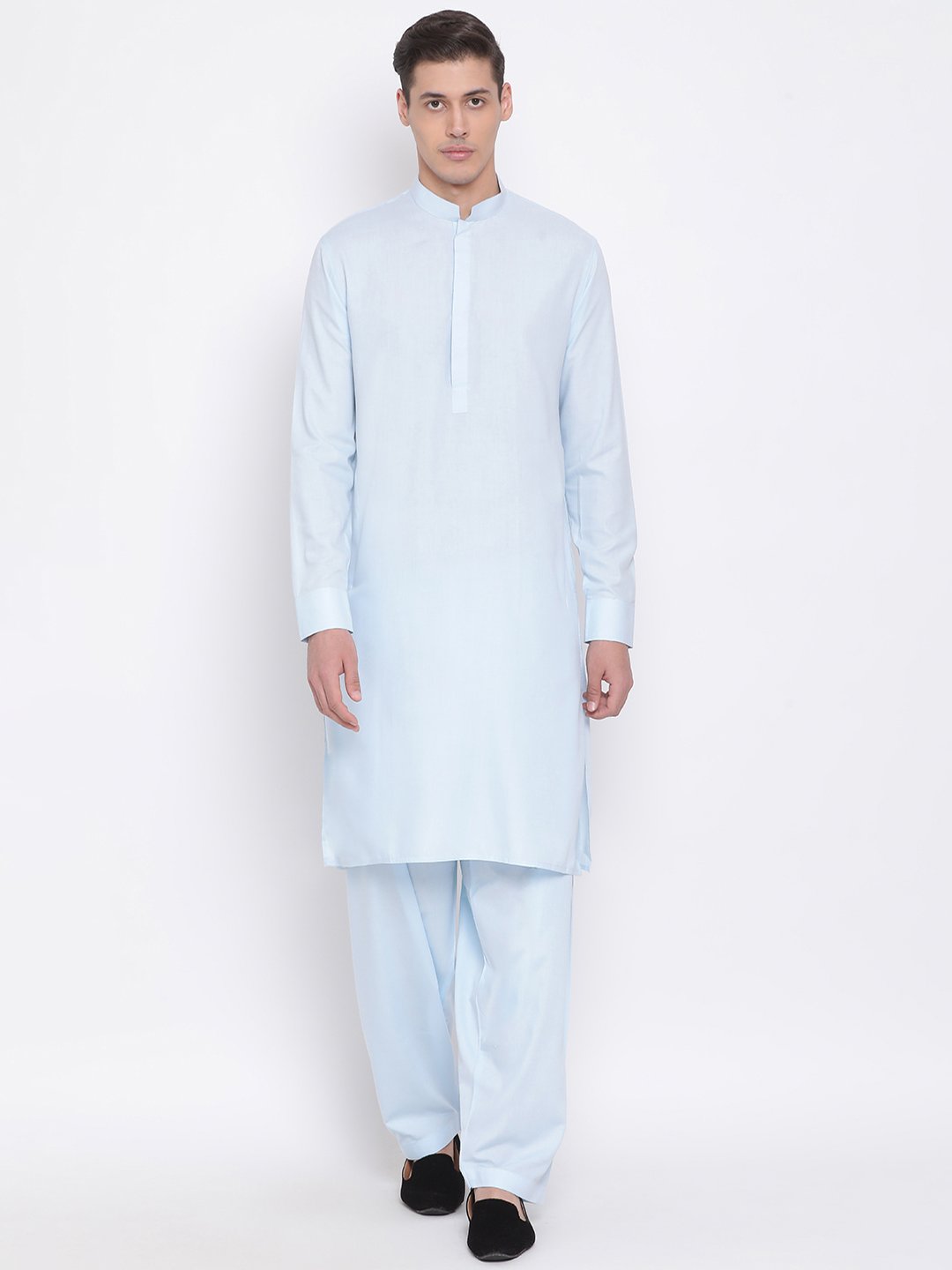 Men's Blue Cotton Blend Kurta and Pyjama Set