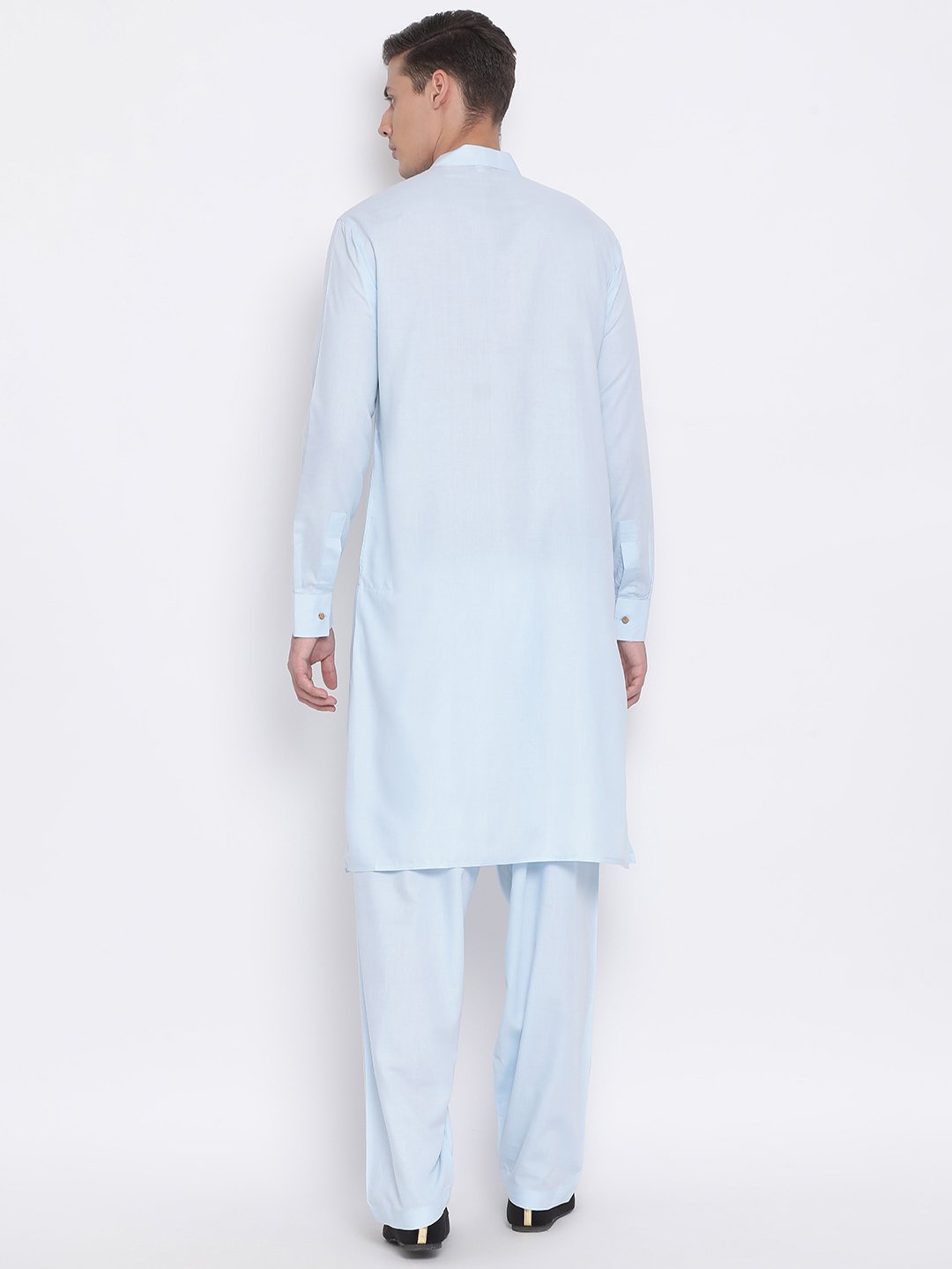 Men's Blue Cotton Blend Kurta and Pyjama Set