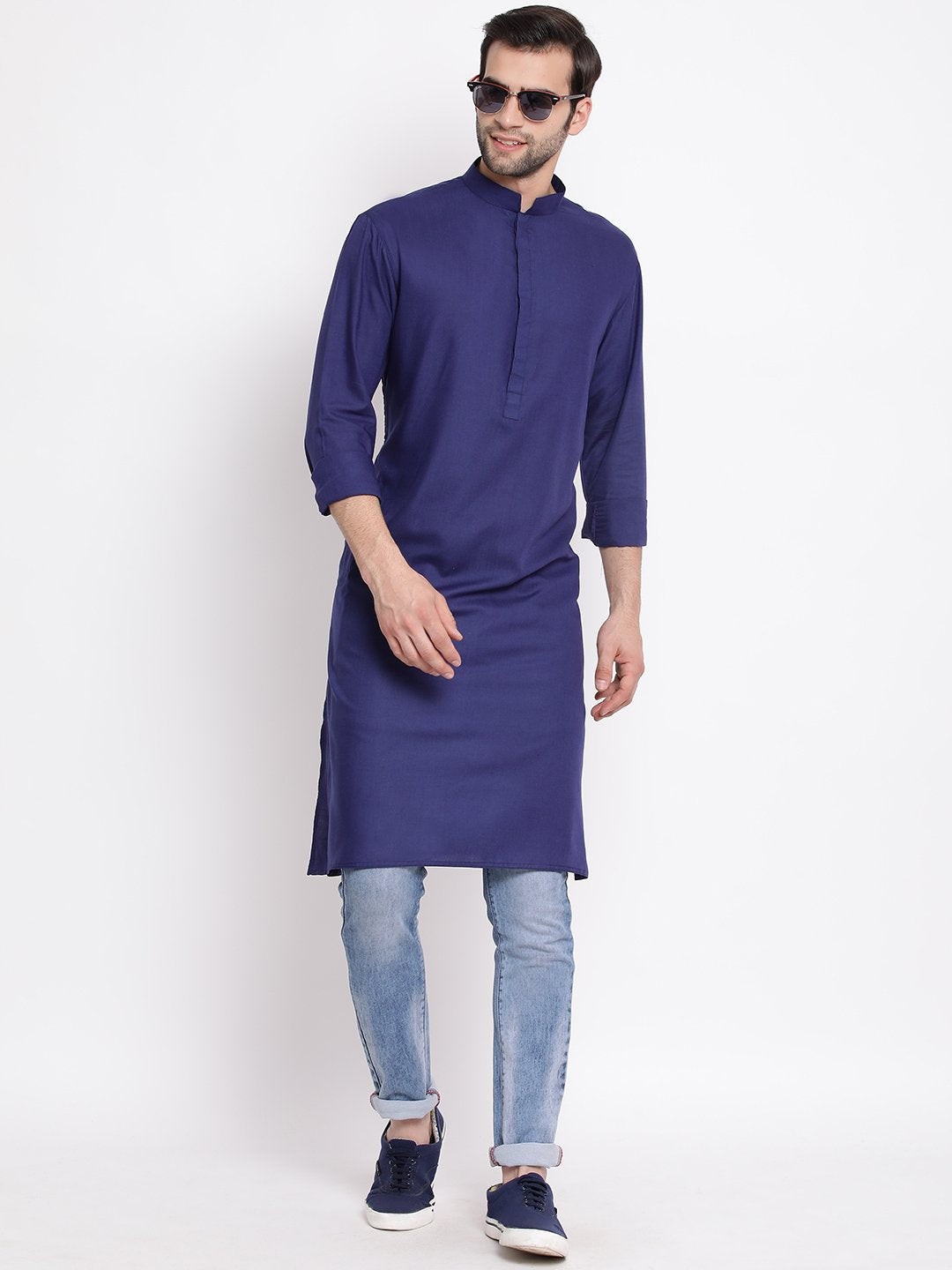 Men's Blue Cotton Blend Kurta