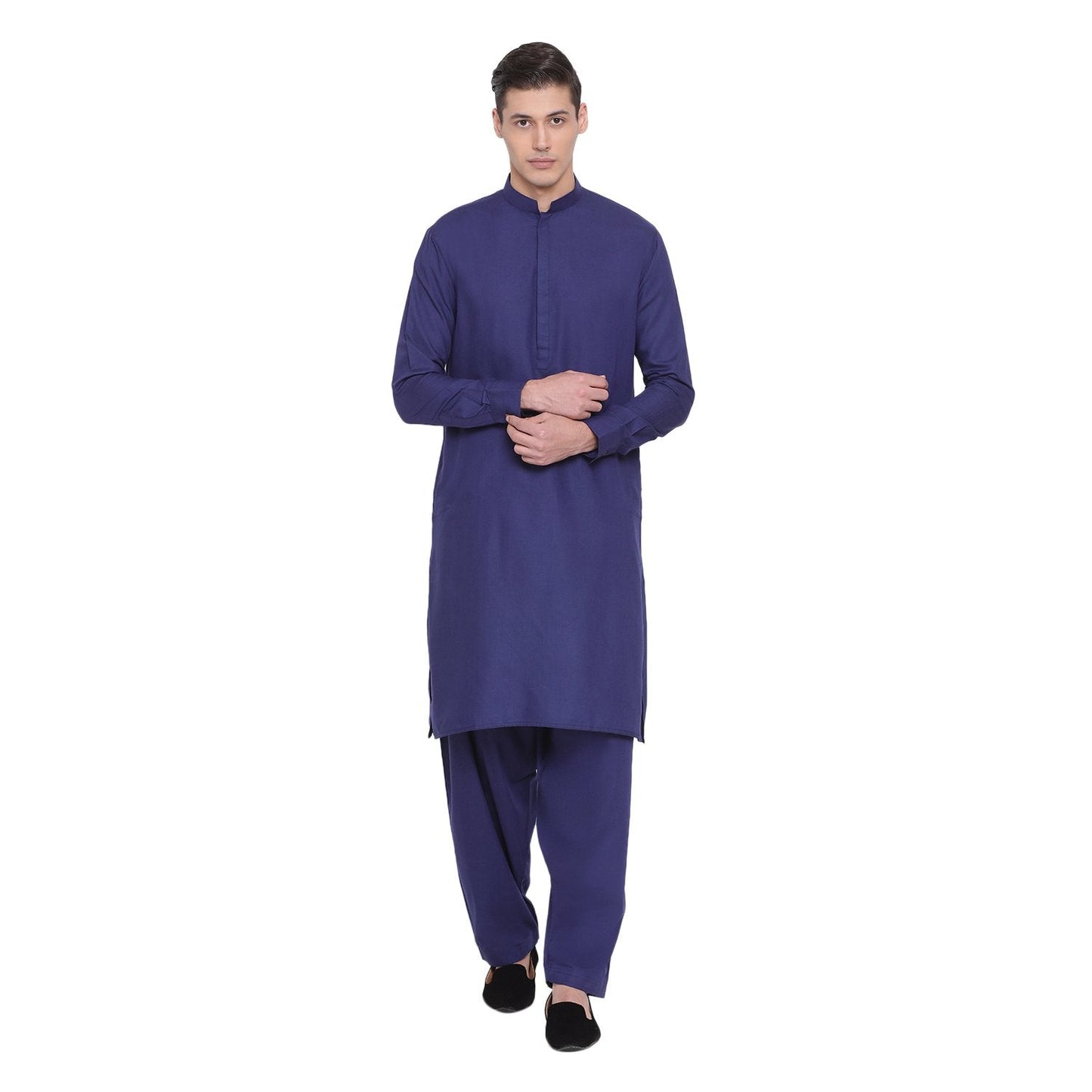 Men's Blue Cotton Blend Kurta and Pyjama Set