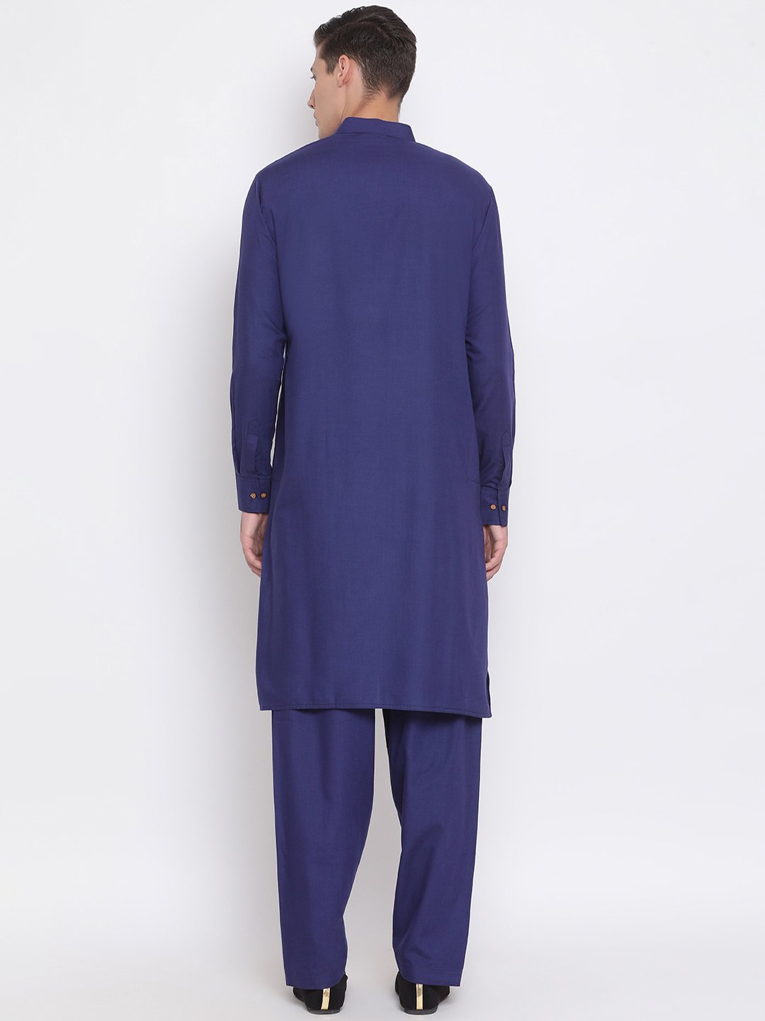 Men's Blue Cotton Blend Kurta and Pyjama Set