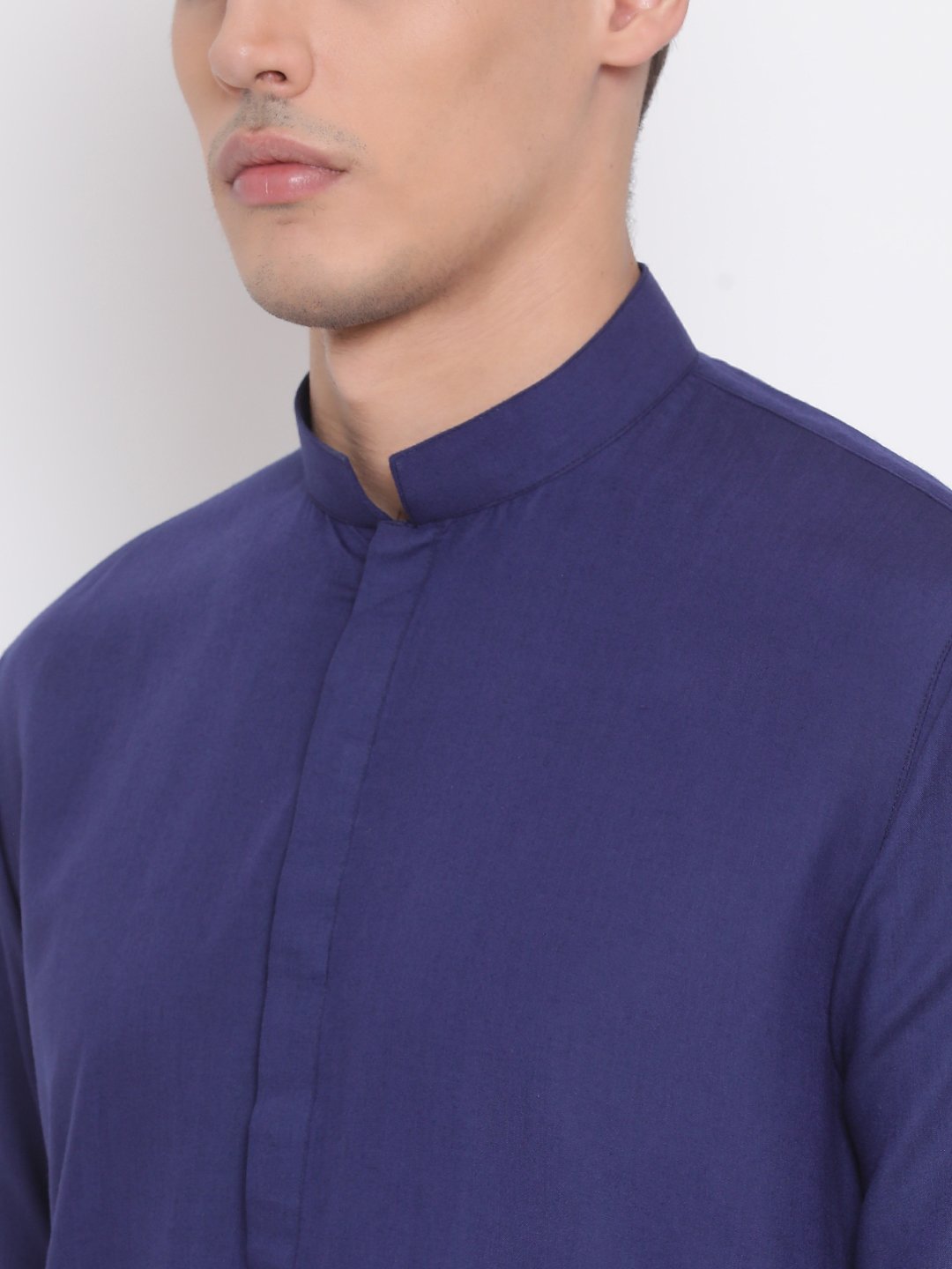 Men's Blue Cotton Blend Kurta and Pyjama Set