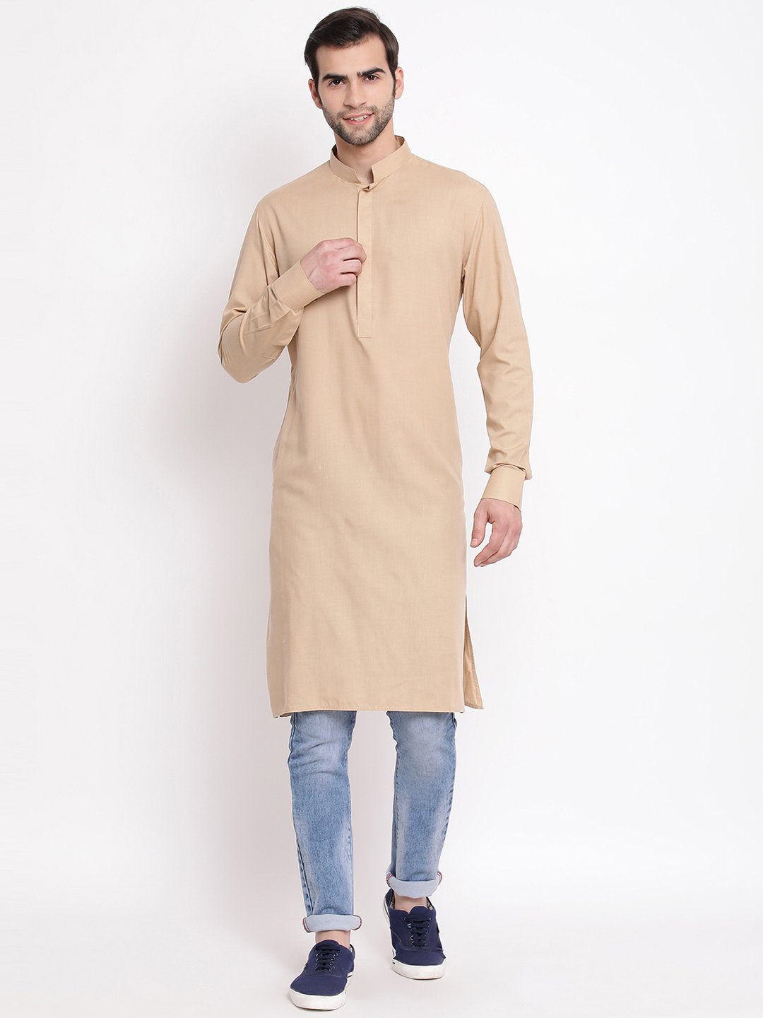 Men's Beige Cotton Blend Kurta