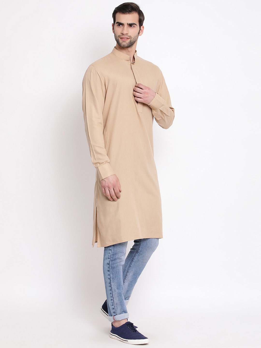 Men's Beige Cotton Blend Kurta