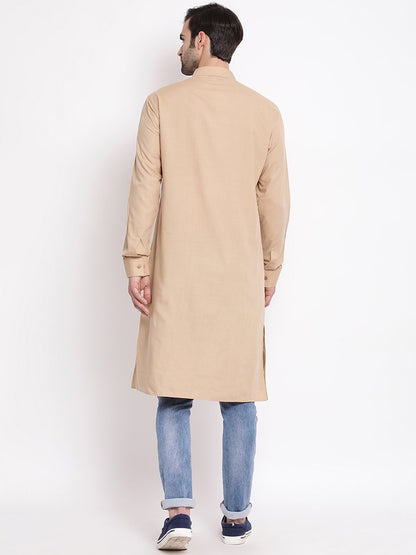 Men's Beige Cotton Blend Kurta