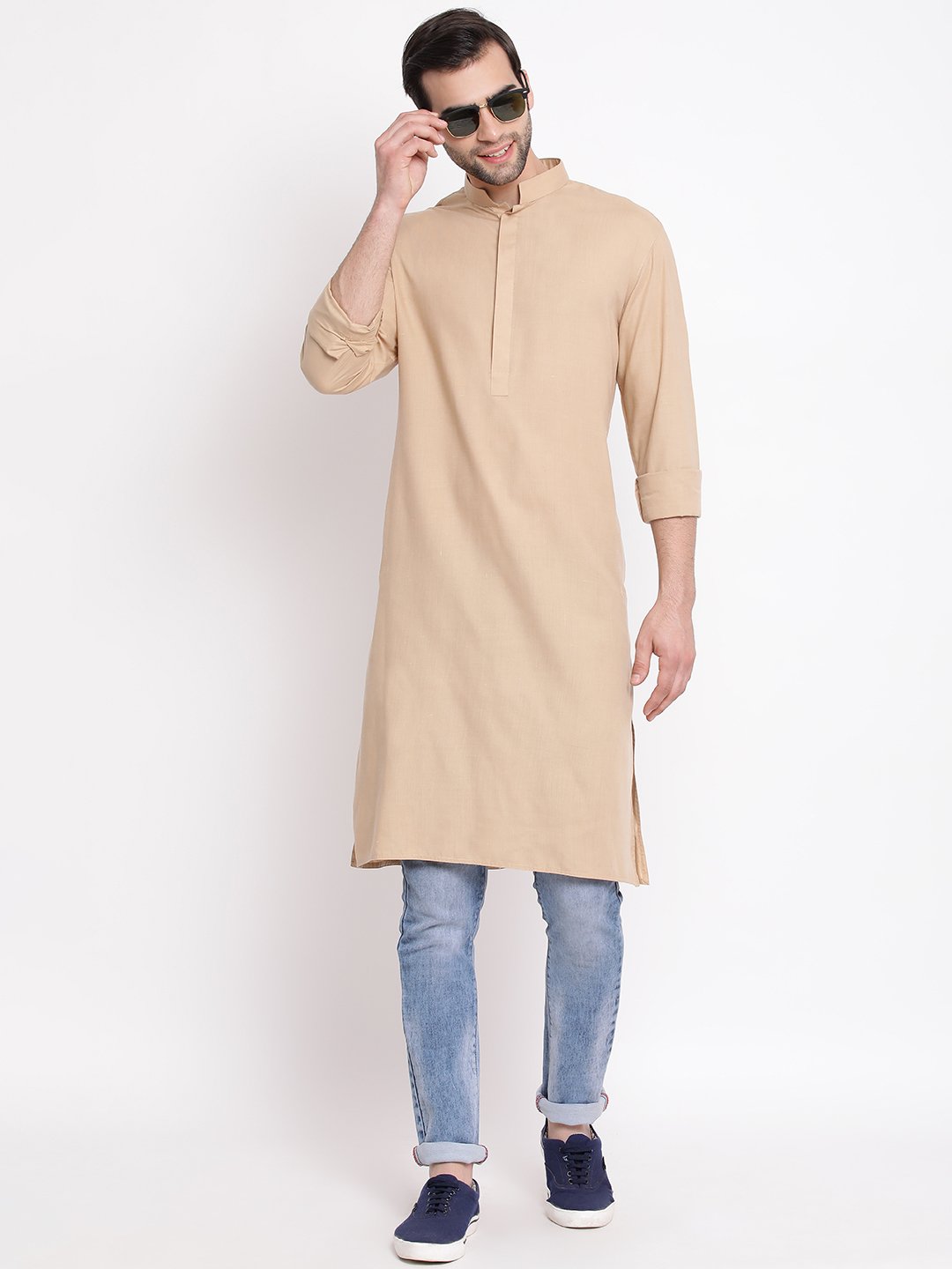 Men's Beige Cotton Blend Kurta