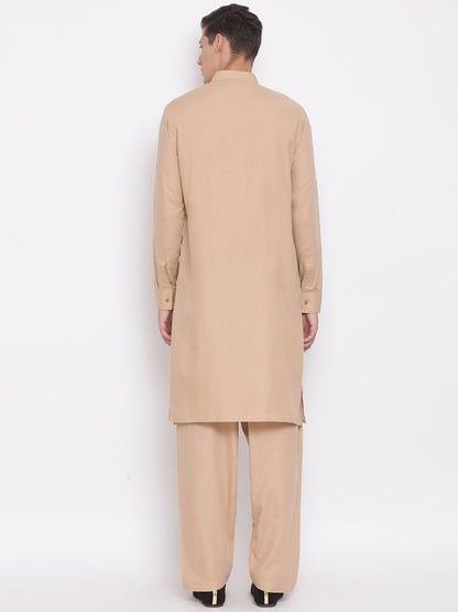 Men's Beige Cotton Blend Kurta and Pyjama Set