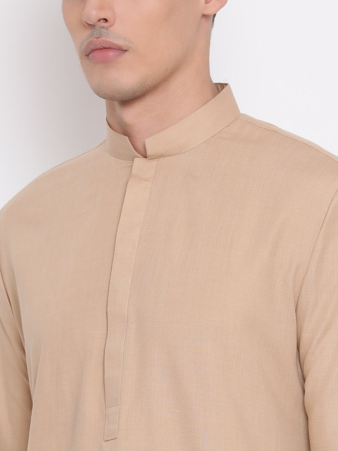 Men's Beige Cotton Blend Kurta and Pyjama Set