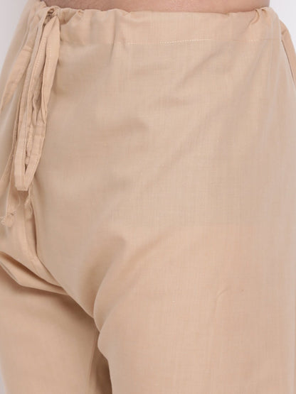 Men's Beige Cotton Blend Kurta and Pyjama Set