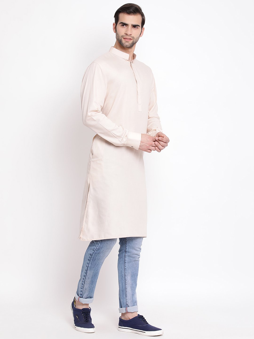 Men's Cream Cotton Blend Kurta