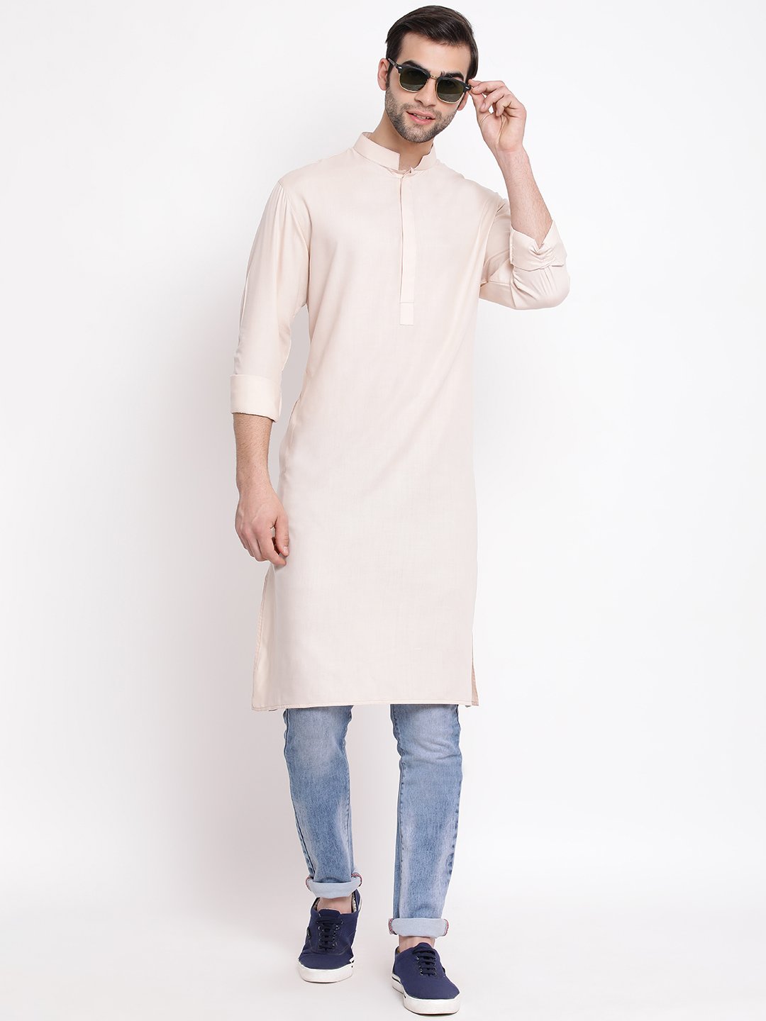 Men's Cream Cotton Blend Kurta