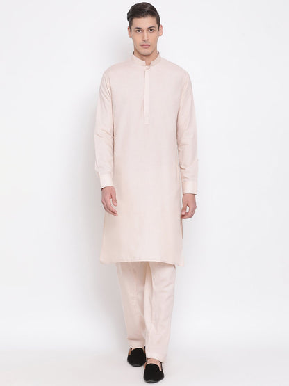 Men's Cream Cotton Blend Kurta and Pyjama Set