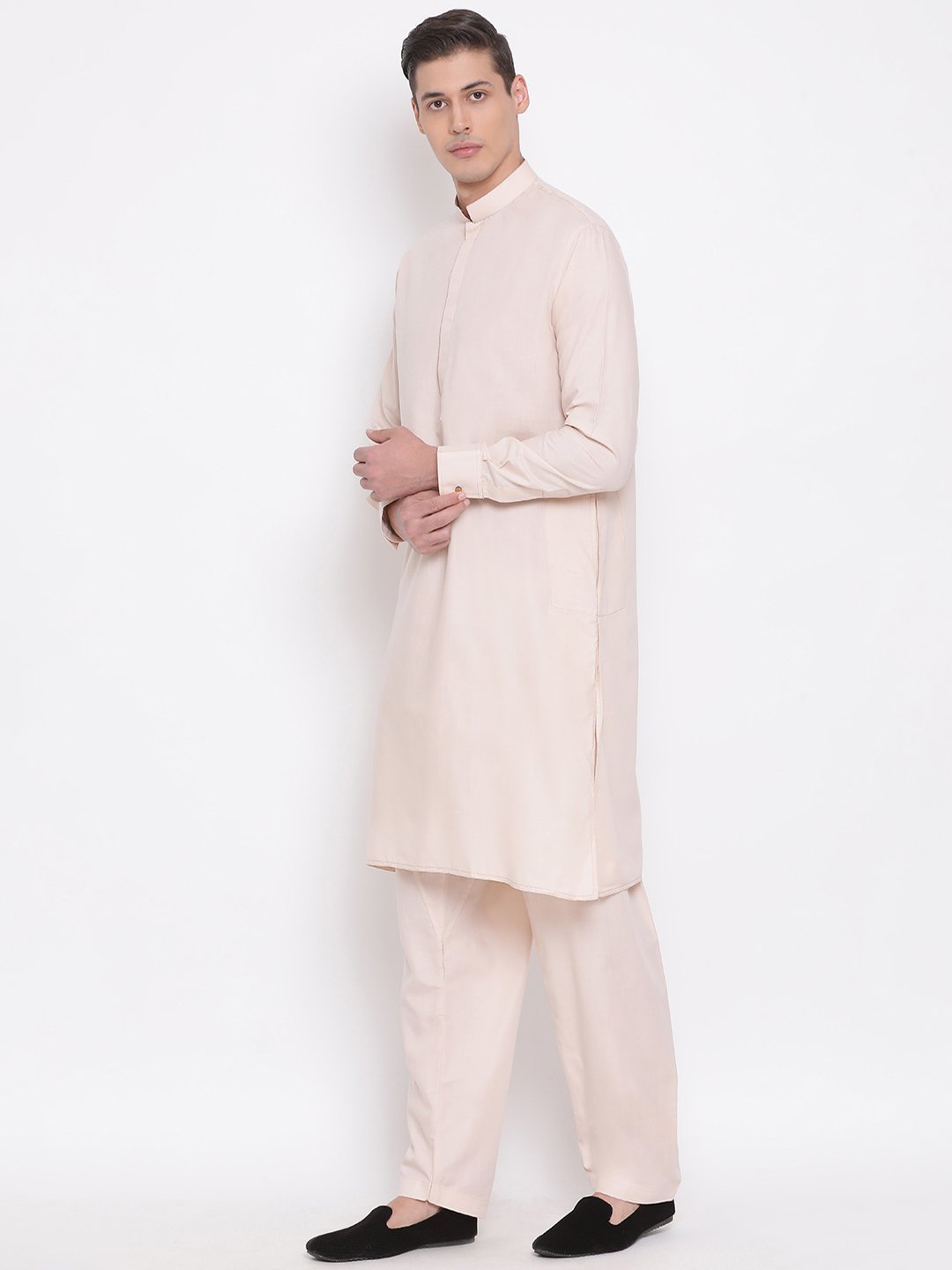 Men's Cream Cotton Blend Kurta and Pyjama Set