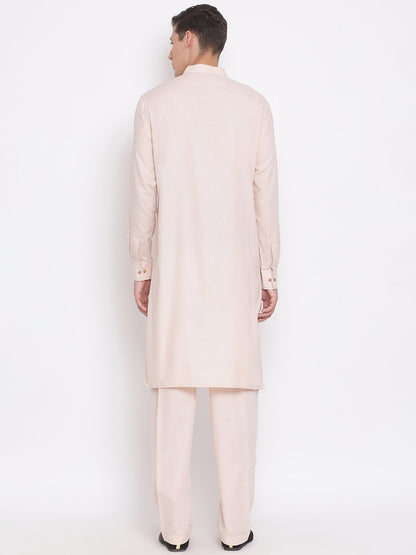 Men's Cream Cotton Blend Kurta and Pyjama Set