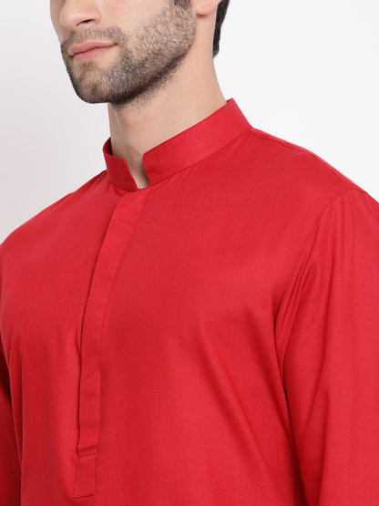 Men's Maroon Cotton Blend Kurta