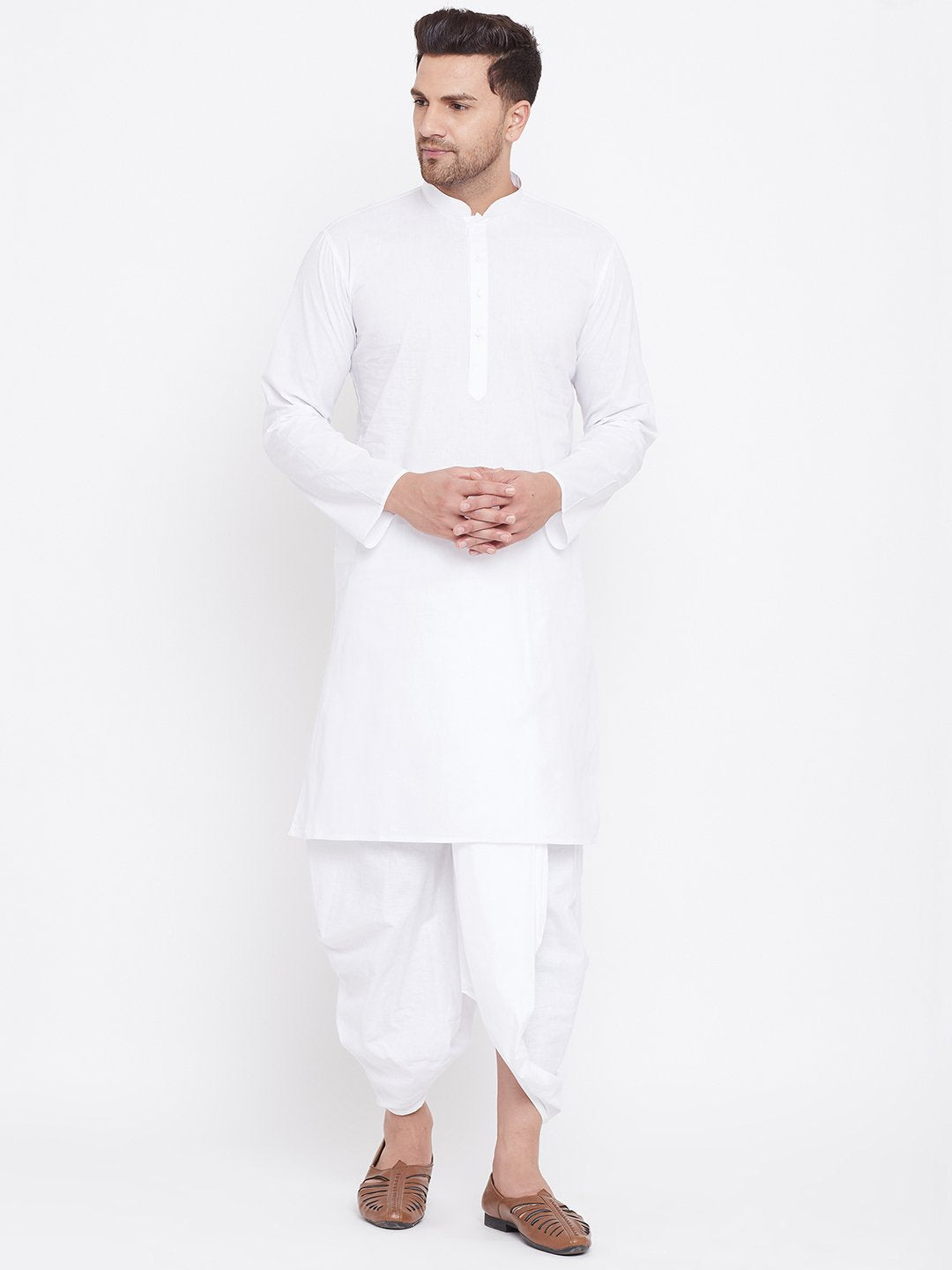 Men's White Cotton Kurta And Dhoti Set