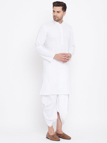 Men's White Cotton Kurta And Dhoti Set