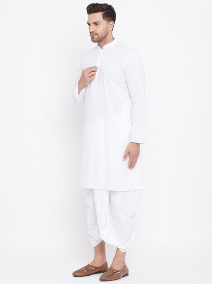 Men's White Cotton Kurta And Dhoti Set