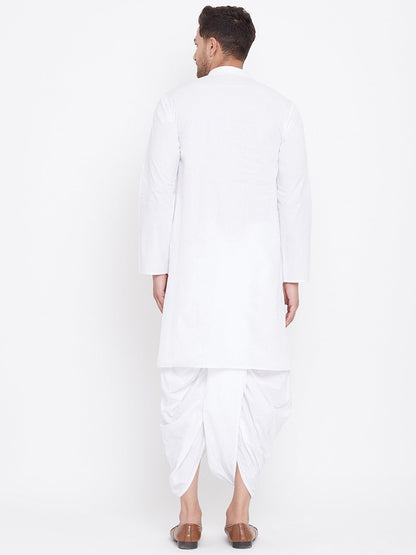 Men's White Cotton Kurta And Dhoti Set