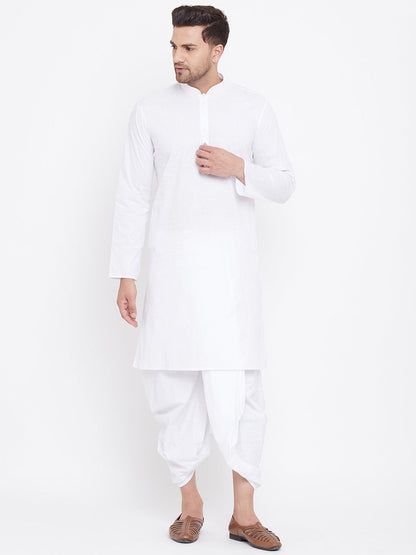 Men's White Cotton Kurta And Dhoti Set