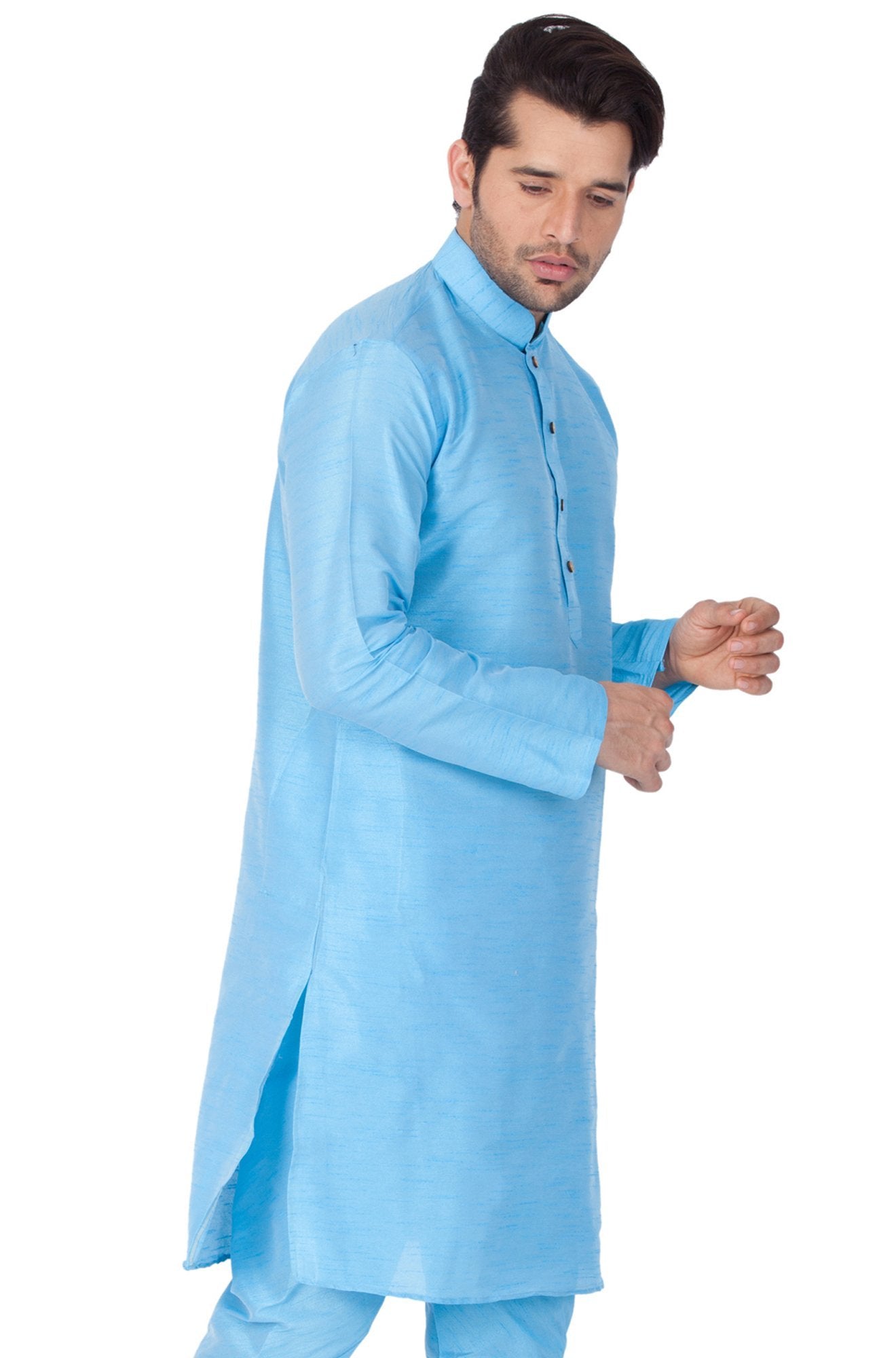 Men's Light Blue Silk Blend Kurta