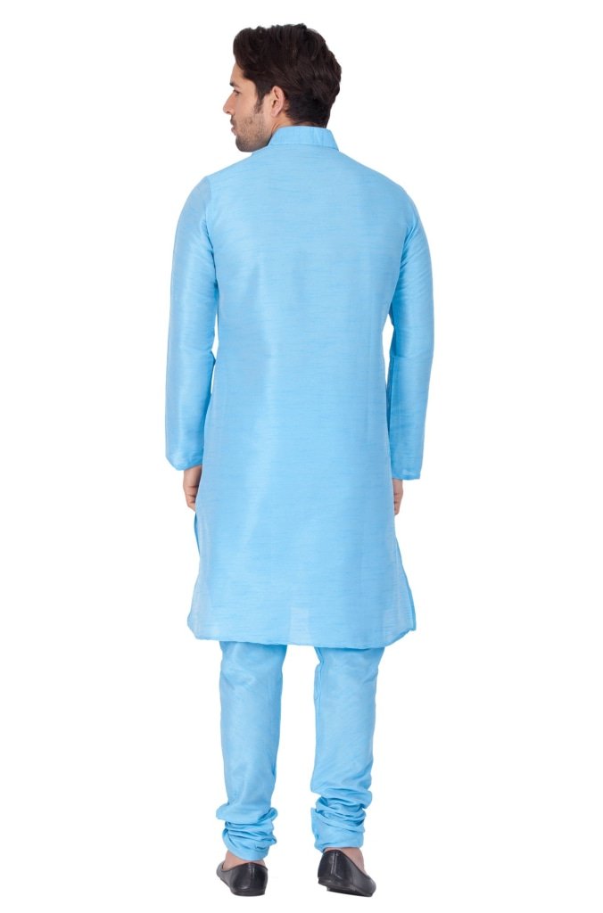 Men's Light Blue Silk Blend Kurta and Pyjama Set