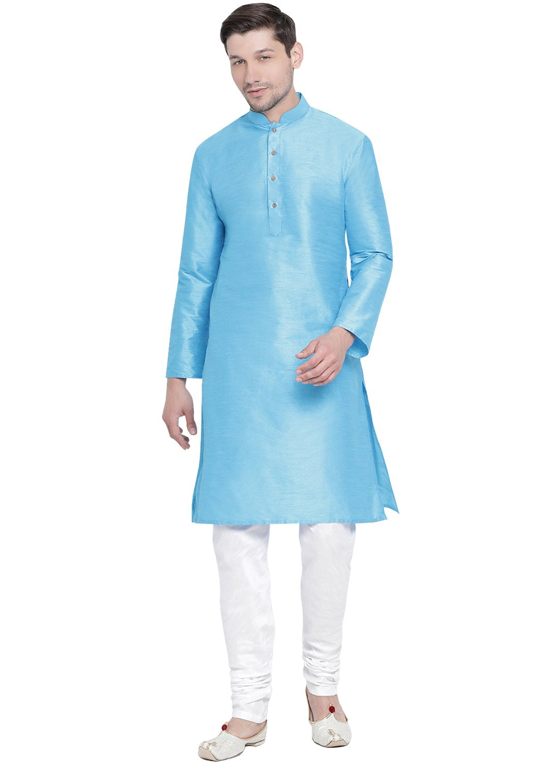 Men's Light Blue Silk Blend Kurta