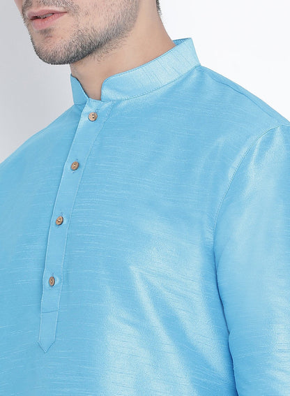 Men's Light Blue Silk Blend Kurta and Pyjama Set