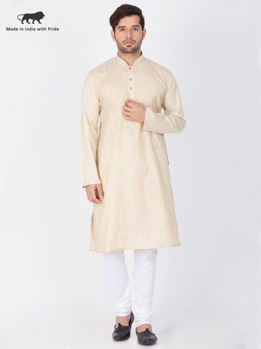 Men's Beige Cotton Kurta and Pyjama Set