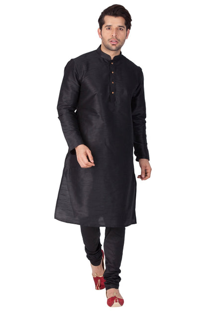 Men's Black Silk Blend Kurta and Pyjama Set