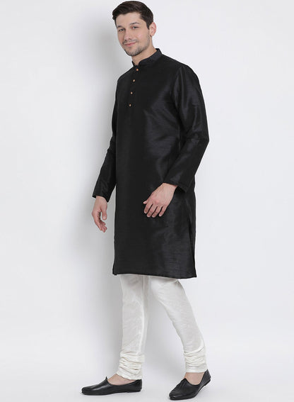 Men's Black Silk Blend Kurta and Pyjama Set