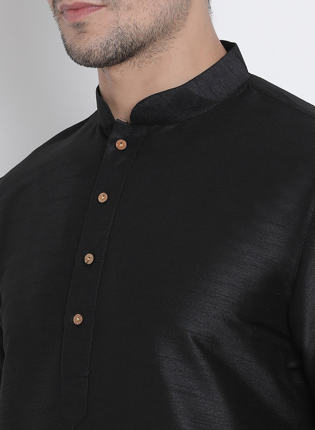 Men's Black Silk Blend Kurta and Pyjama Set