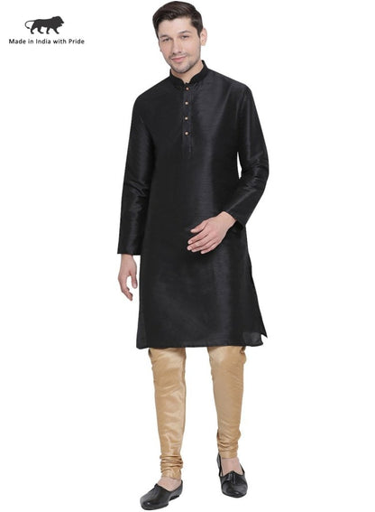 Men's Black Silk Blend Kurta and Pyjama Set