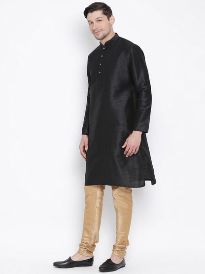 Men's Black Silk Blend Kurta and Pyjama Set