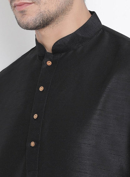 Men's Black Silk Blend Kurta and Pyjama Set