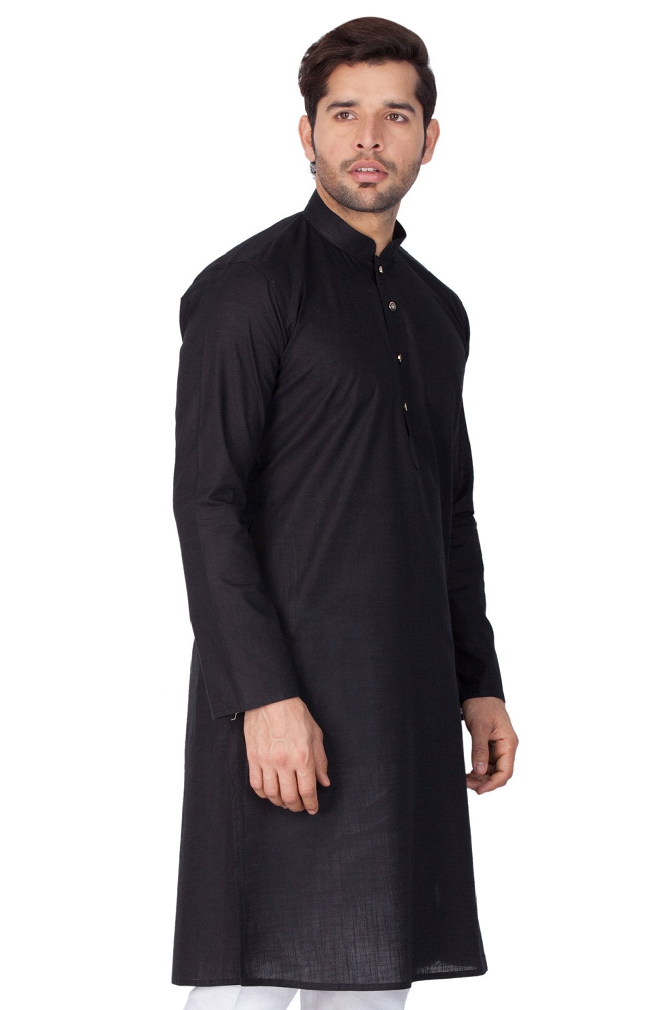 Men's Black Cotton Linen Blend Kurta