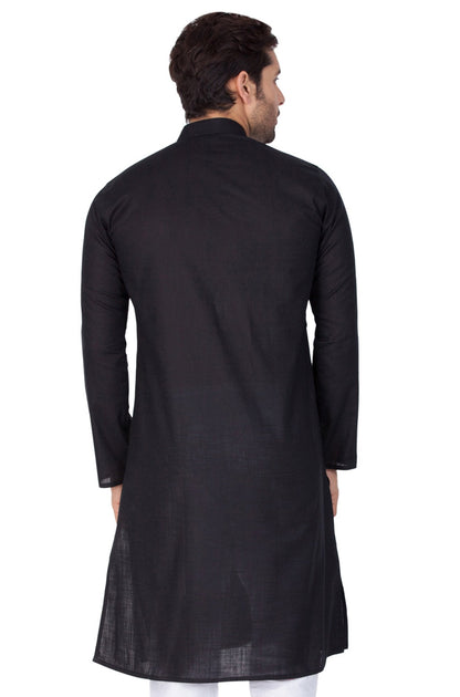 Men's Black Cotton Linen Blend Kurta