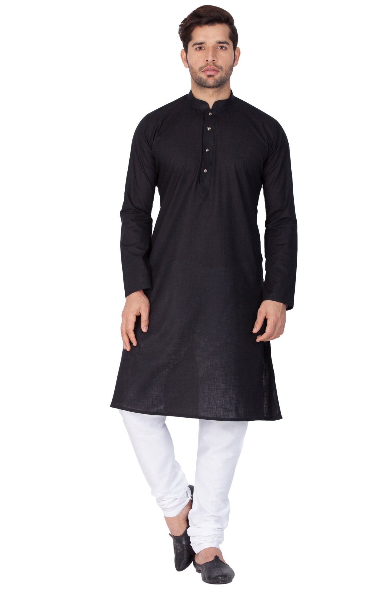 Men's Black Cotton Linen Blend Kurta and Pyjama Set