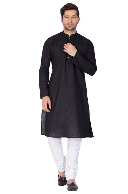 Men's Black Cotton Linen Blend Kurta