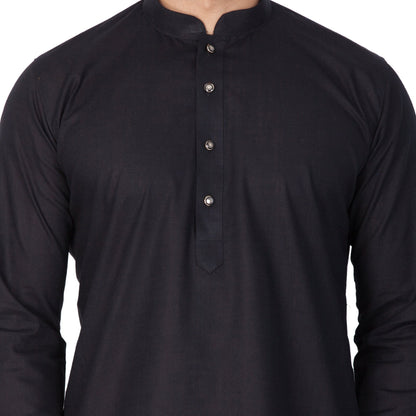 Men's Black Cotton Linen Blend Kurta and Pyjama Set