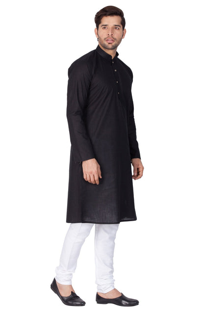 Men's Black Cotton Linen Blend Kurta and Pyjama Set