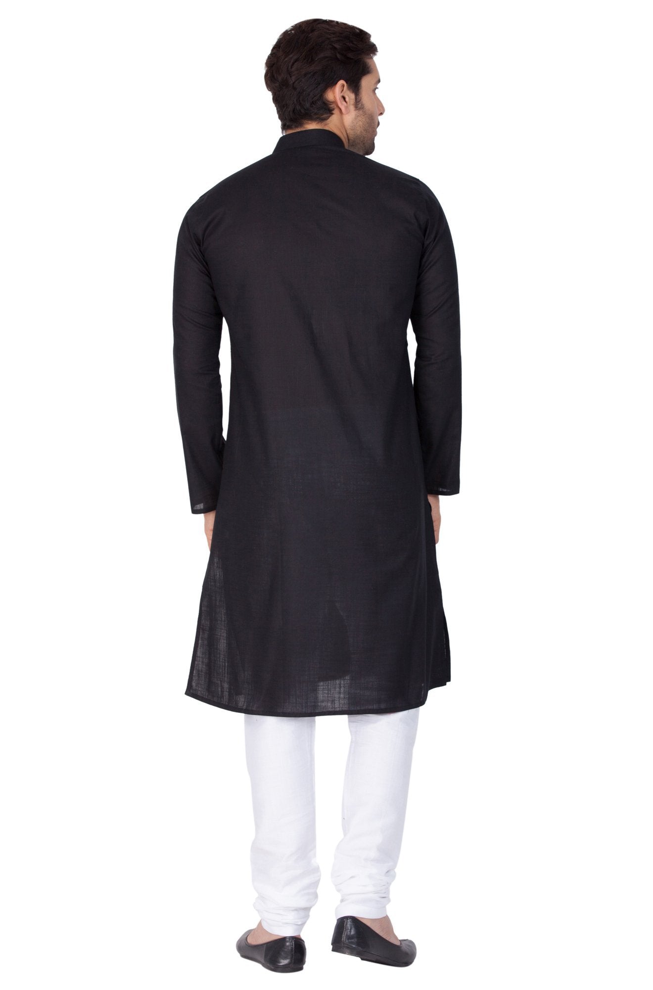 Men's Black Cotton Linen Blend Kurta and Pyjama Set